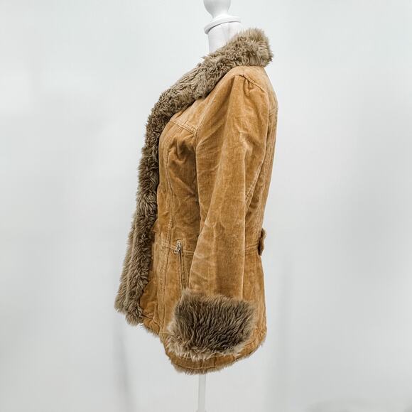 Burberry Jacket Brown Quilted Winter Shearling Coat Ladies Tan Vintage Corduroy - Picture 3 of 14